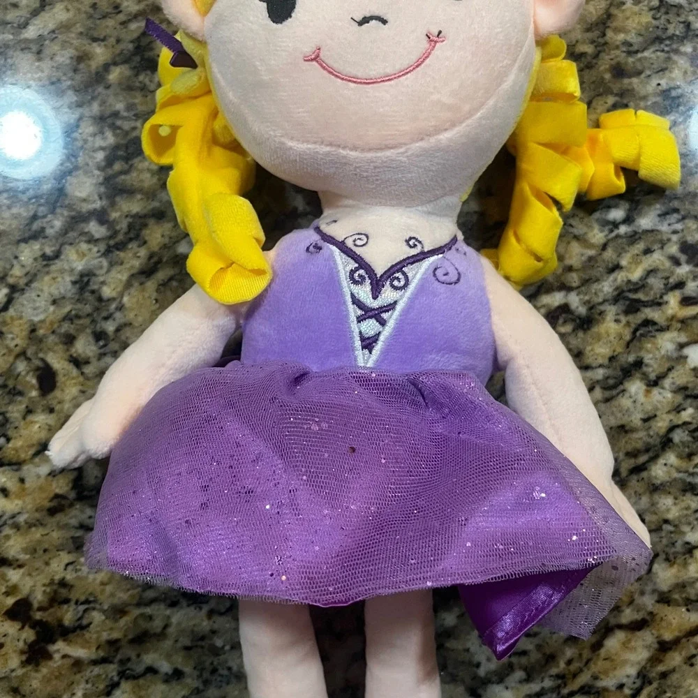 Walgreen Co Plush Ballerina Doll Yellow Ringlet Hair Purple Tutu Silver Slippers